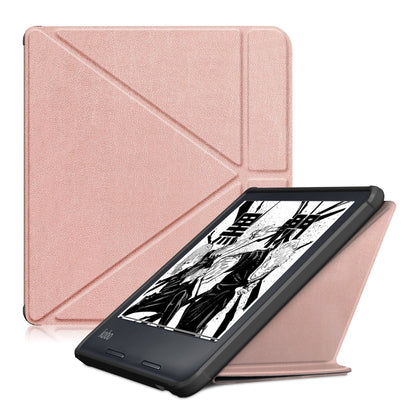 Rose gold leather multi-folding tablet e-reader case with textured exterior stand