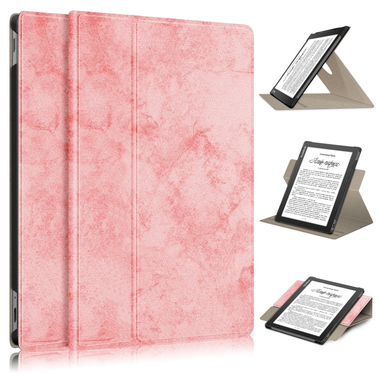Pink leather 360° rotating tablet case with tri-fold cover and secure stand.