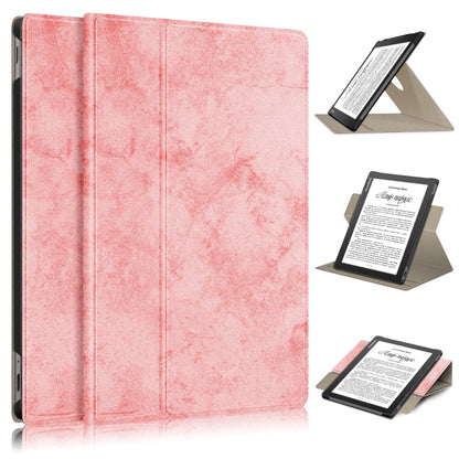 Pink leather 360° rotating tablet case with tri-fold cover and secure stand.