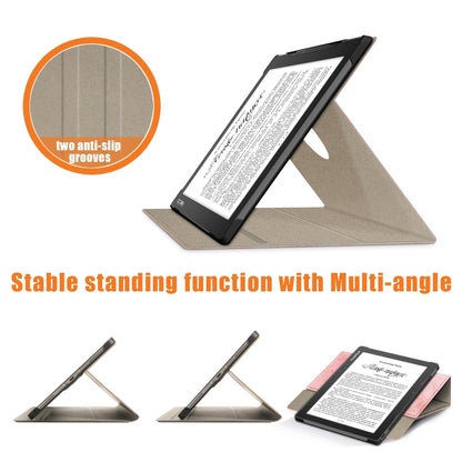 Grey leather tablet case with multi-angle stand and non-slip grooves on the base.