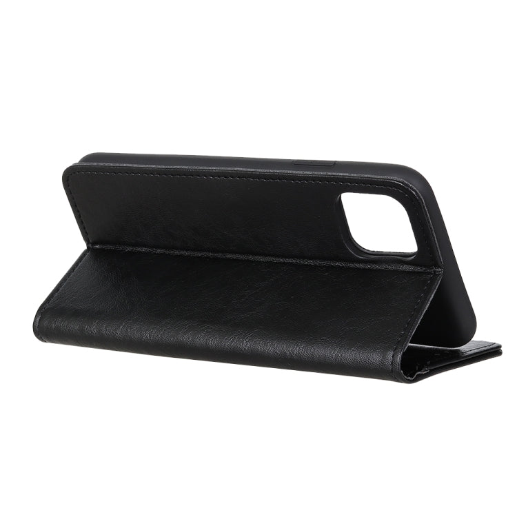 Black leather horizontal flip phone case with magnetic closure and stand