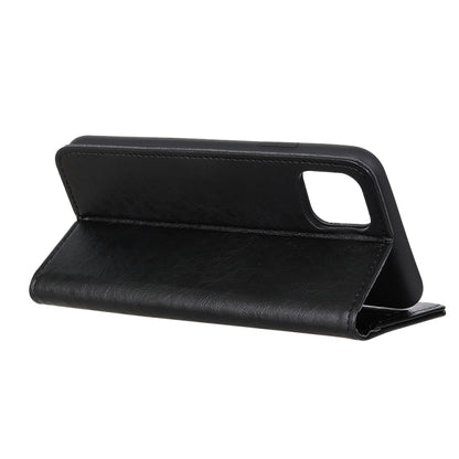 Black leather horizontal flip phone case with magnetic closure and stand