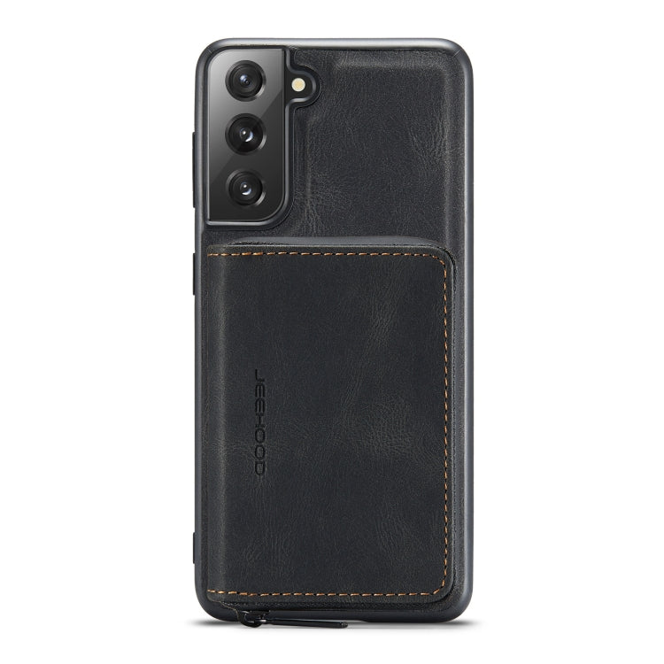 Black leather flip phone case with card slot and stitched edge trim