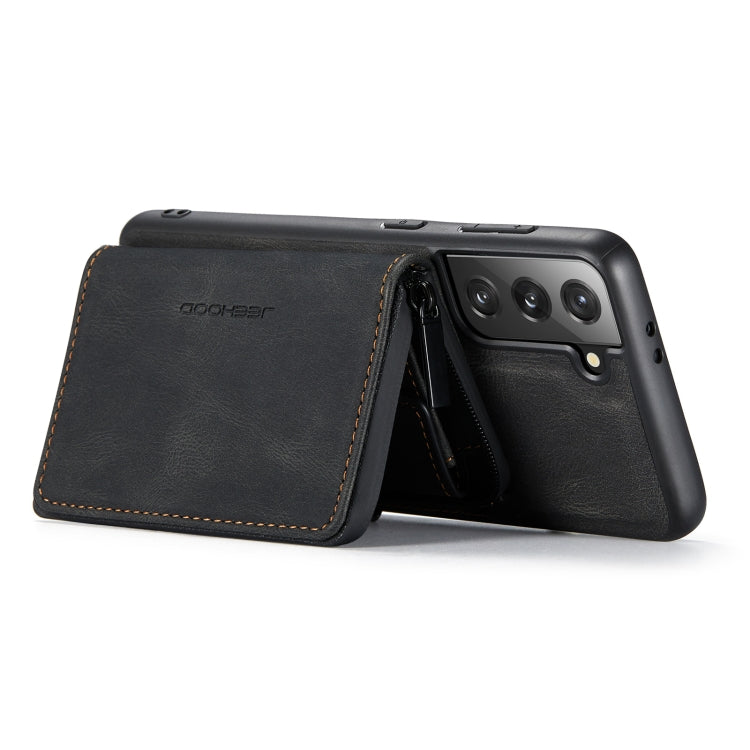 Black leather magnetic flip phone case with front flip cover and side cutouts