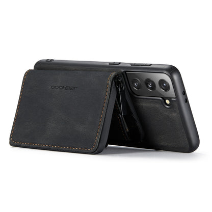 Black leather magnetic flip phone case with front flip cover and side cutouts