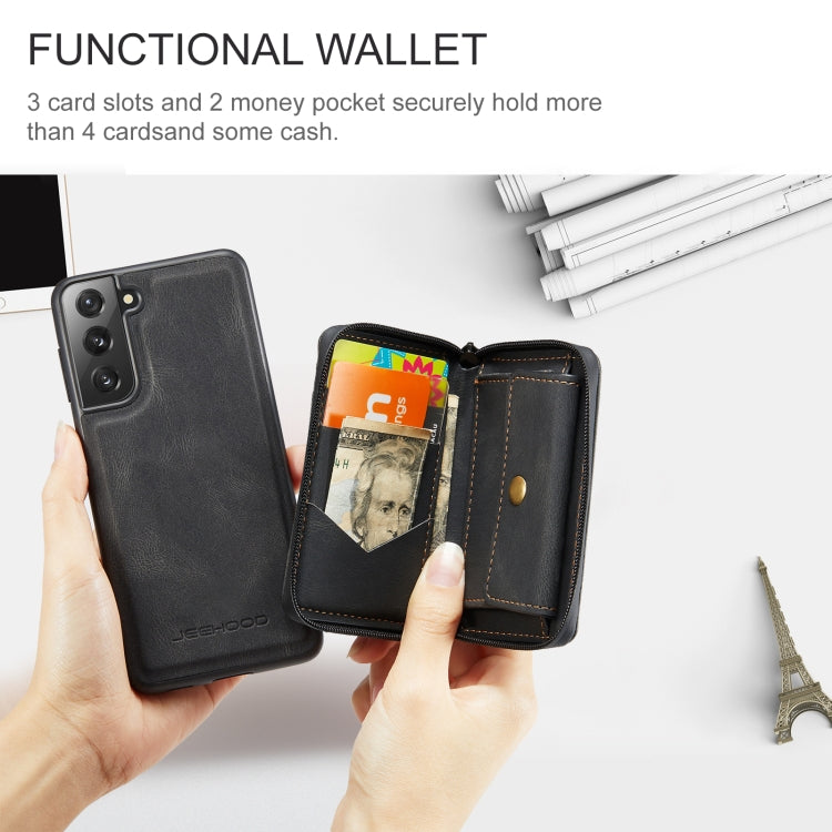 Black leather wallet phone case with card pockets, shown open in hand