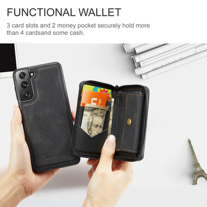 Black leather wallet phone case with card pockets, shown open in hand