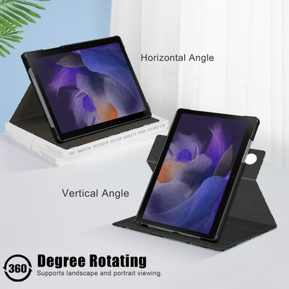 Black leather tablet case with rotating stand showing tablet screen