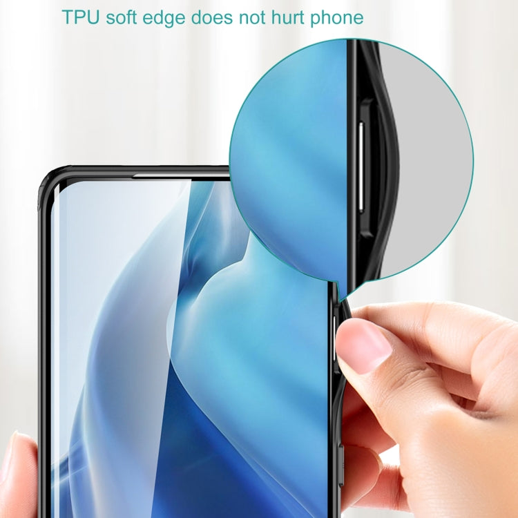 Flexible black TPU phone case edge being inserted by a hand