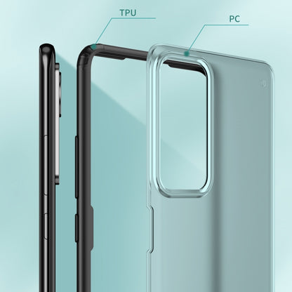 Black outer bumper phone case with clear reinforced inner frame