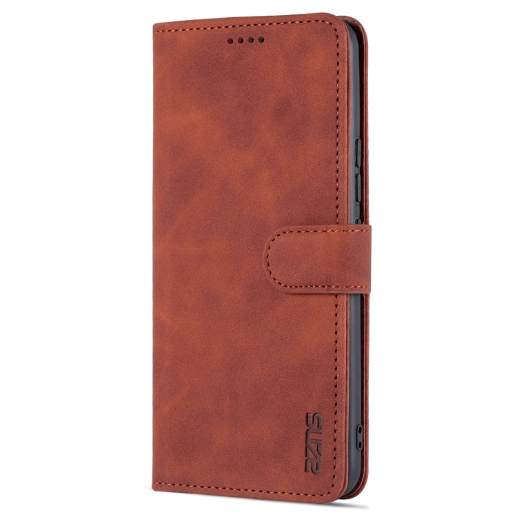 Brown calf-texture flip leather phone case with side camera cutout