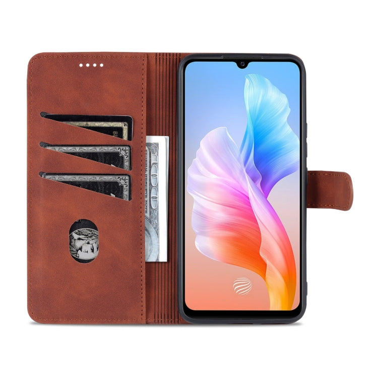 Brown calf-texture flip leather wallet case with card slots and cash pocket