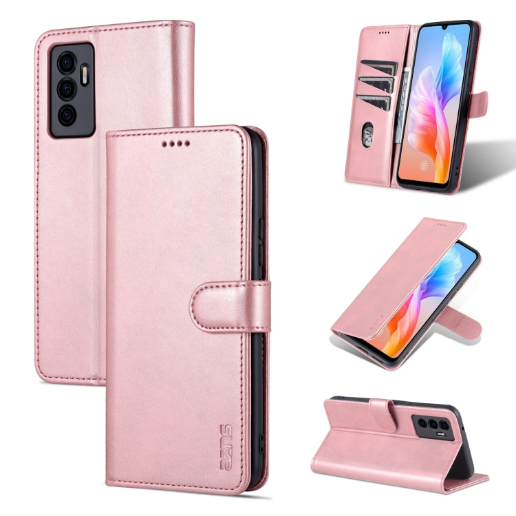 Rose gold calf-texture flip leather phone case with magnetic strap and card slot