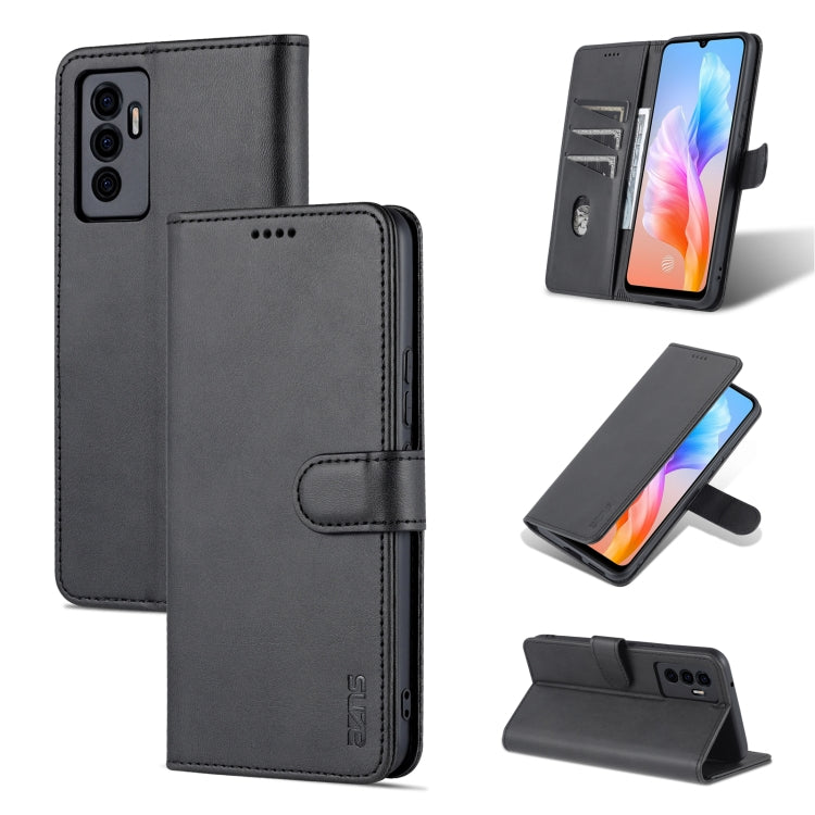 Black calf-texture flip leather phone case with magnetic strap and camera cutout