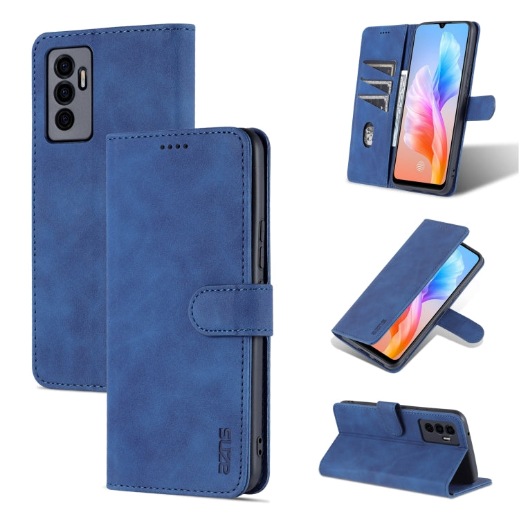 Blue calf-texture leather flip phone case with card slot and horizontal stand