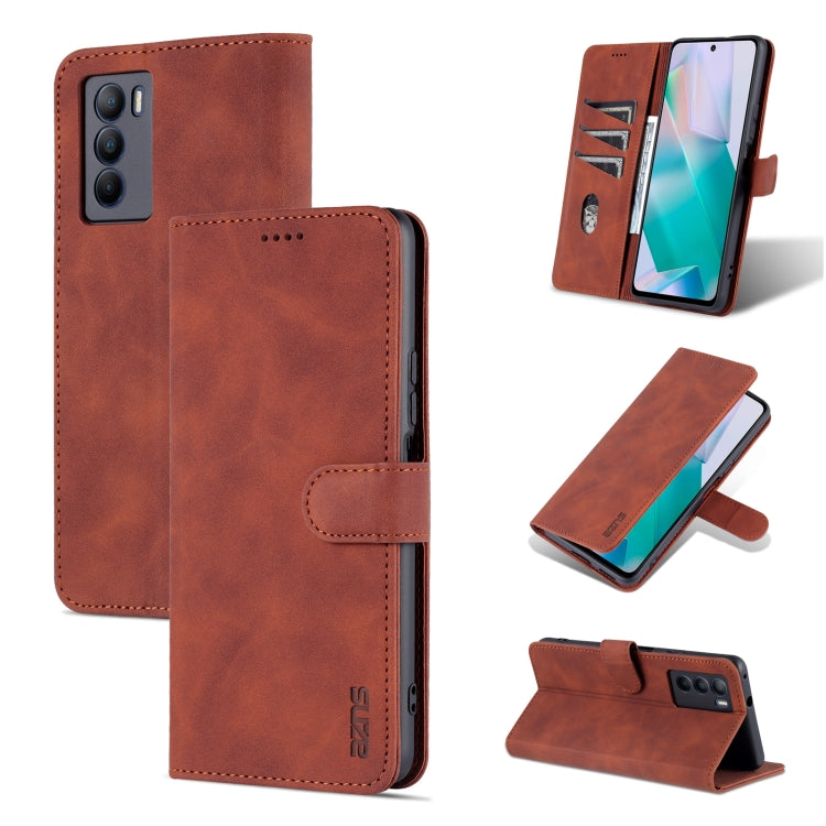 Brown calf-texture leather flip phone case with card slot and horizontal stand