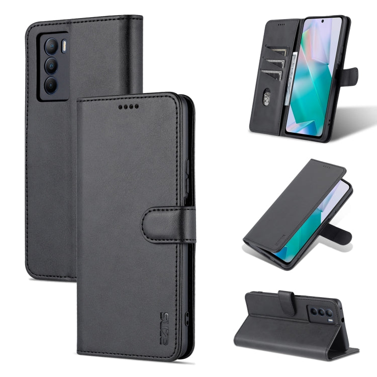 Black calf-texture leather flip phone case with card slot and horizontal stand