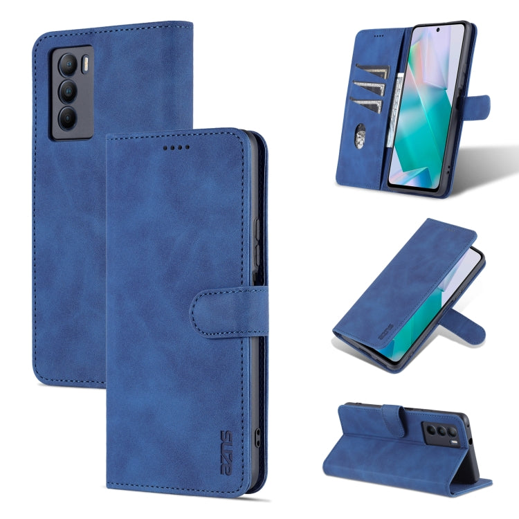Blue calf-texture leather flip phone case with card slot and horizontal stand