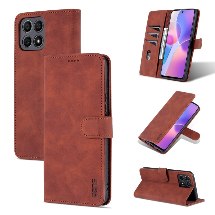 Brown calf-texture leather flip phone case with card slot and horizontal stand