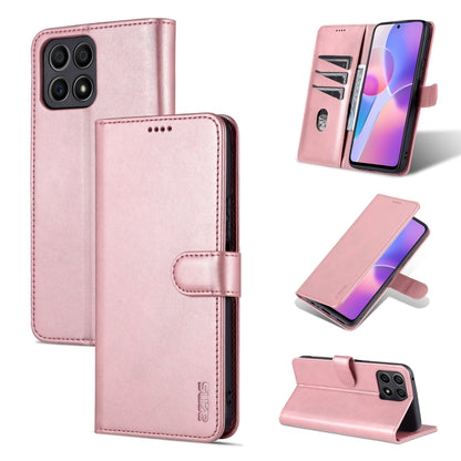 Rose pink calf-texture leather flip phone case with card slot and horizontal stand