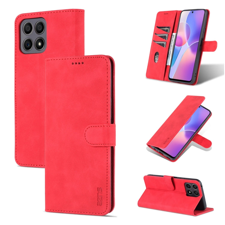 Red calf-texture leather flip phone case with card slot and horizontal stand
