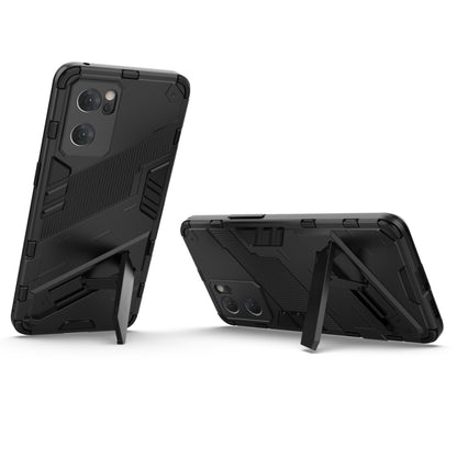 Black rugged phone case with kickstand, shockproof corners, and textured back armor