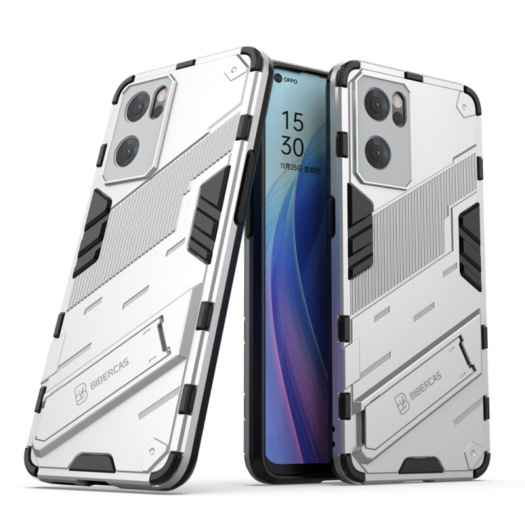Rugged shockproof phone case with kickstand, white and black, dual-layer design