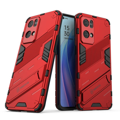 Rugged shockproof phone case with kickstand, red and black, dual-layer design