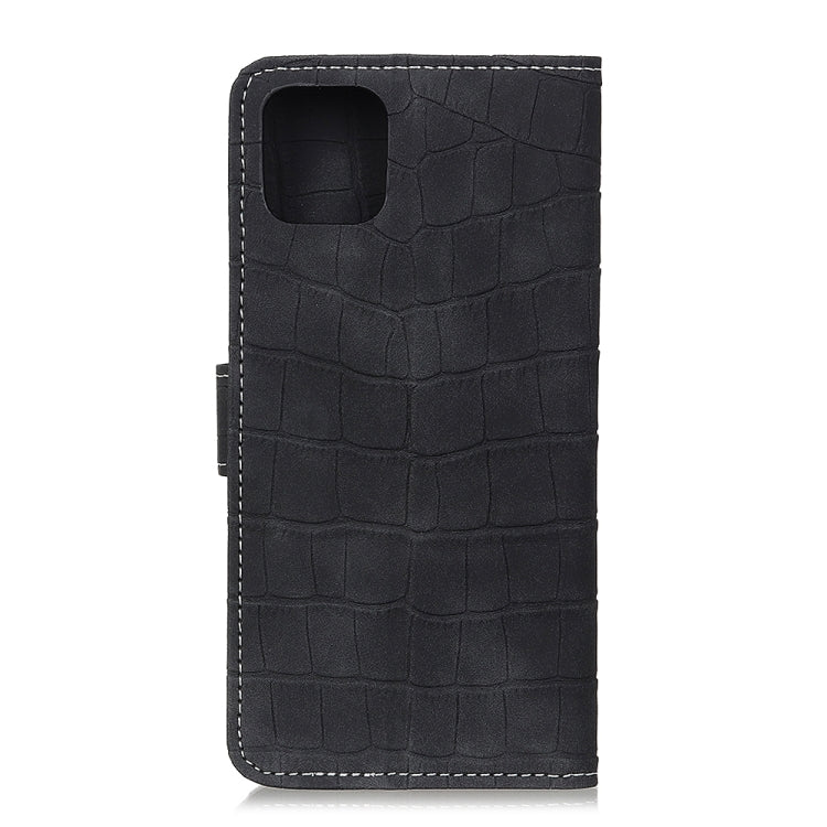 Crocodile-texture flip leather phone case with camera cutout, black