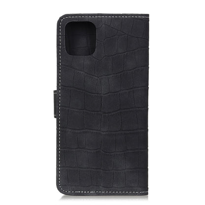 Crocodile-texture flip leather phone case with camera cutout, black