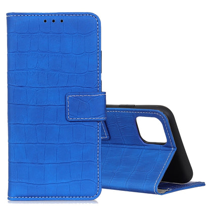Crocodile-texture flip leather phone case with card holder and stand, blue