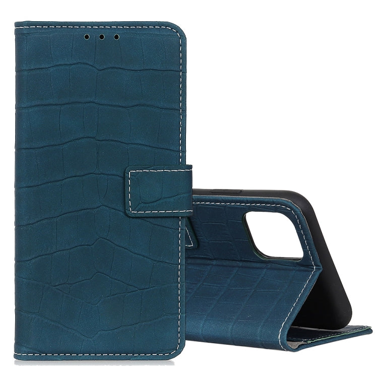 Crocodile-texture blue folio phone case with flip cover and stand kickstand