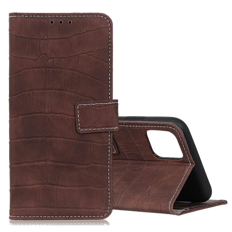 Crocodile-texture brown folio phone case with flip cover and stand kickstand