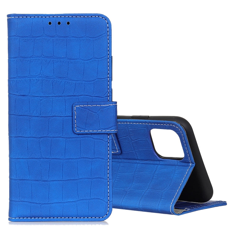 Crocodile-texture flip leather phone case with card holder and stand, blue