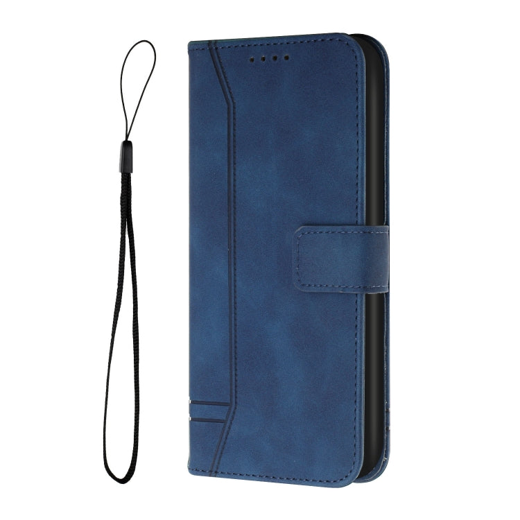 Blue horizontal flip phone case with wrist strap and front flip cover
