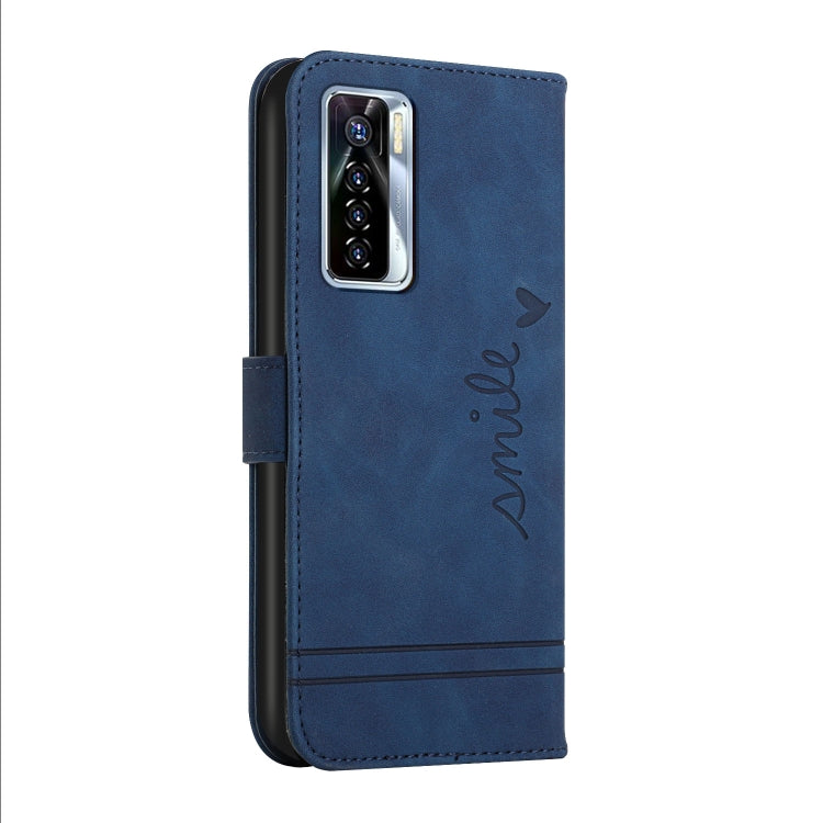 Blue horizontal flip phone case with vertical camera cutout on the back panel