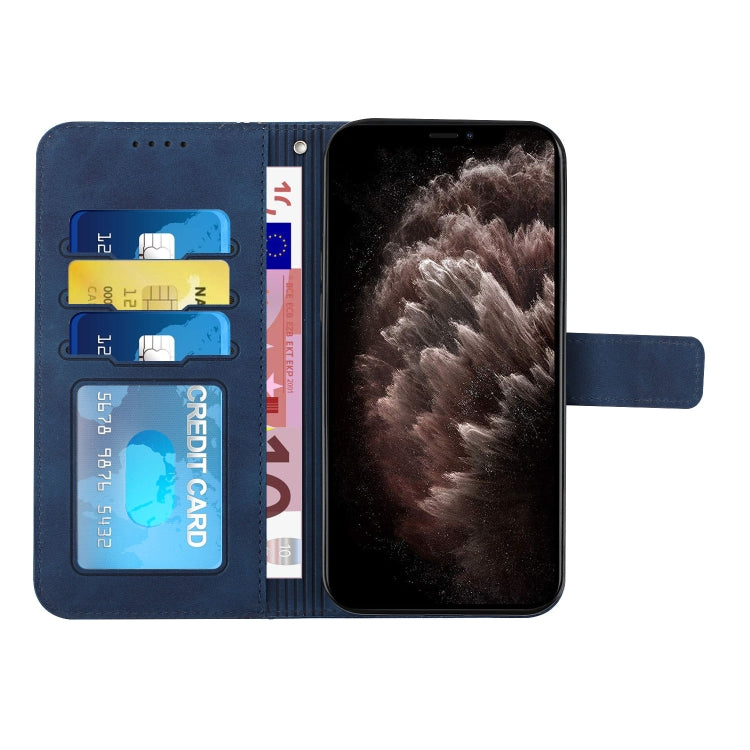 Blue horizontal flip phone case open to show card slots and flip cover