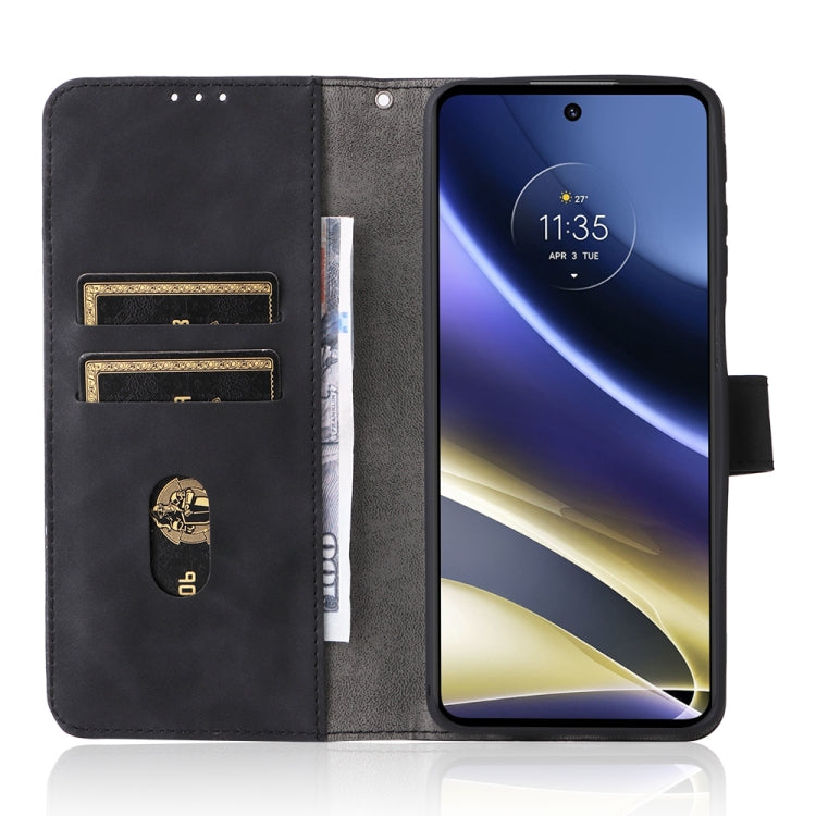 Black magnetic flip leather phone case with card holder and phone in folio
