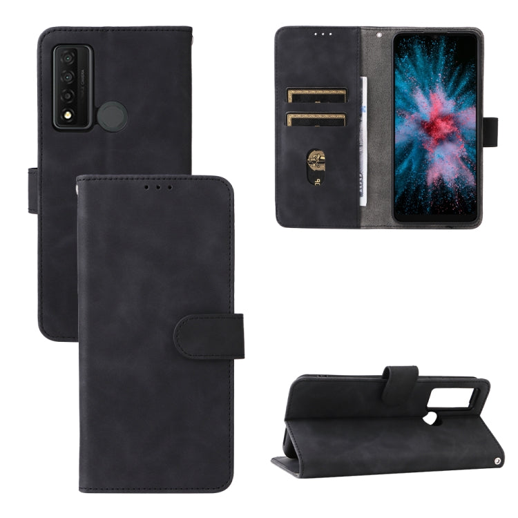 Black leather magnetic flip phone case with card slots and folding stand