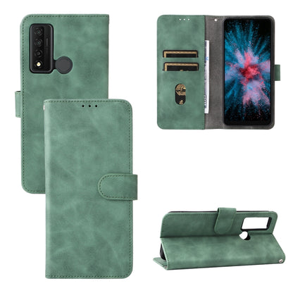 Green leather magnetic flip phone case with card slots and folding stand