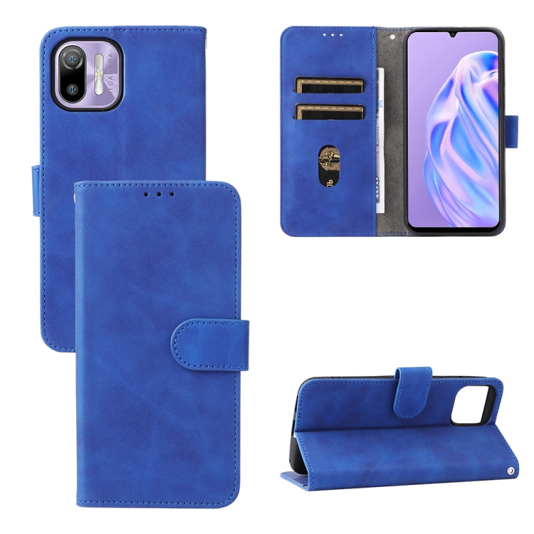 Blue leather magnetic flip phone case with card slots and folding stand