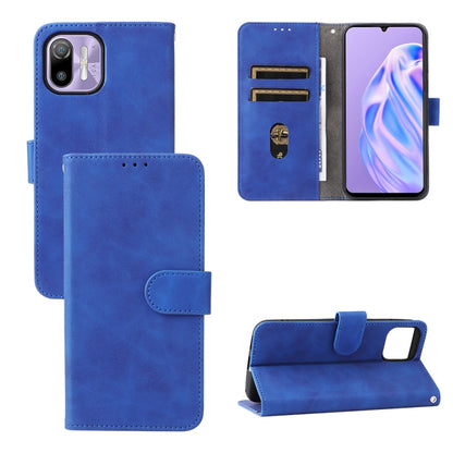 Blue leather magnetic flip phone case with card slots and folding stand