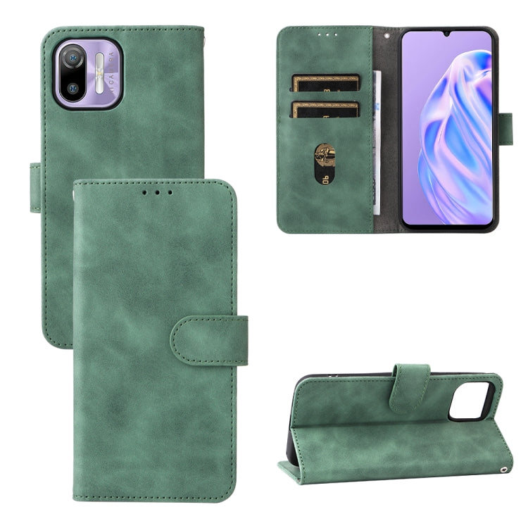 Green leather magnetic flip phone case with card slots and folding stand
