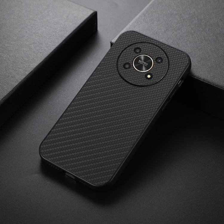Black carbon fiber texture phone case with camera cutout, shockproof, Honor X30/X40 GT