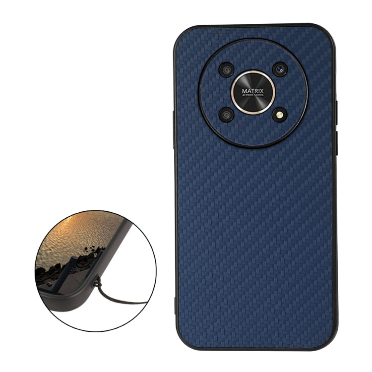 Blue carbon fiber texture shockproof phone case with camera cutouts, Honor X30/X40 GT