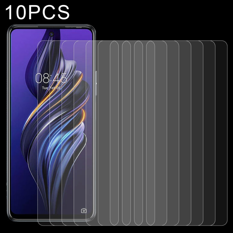 Tempered glass screen protector film set, 10-pack, shown on smartphone display