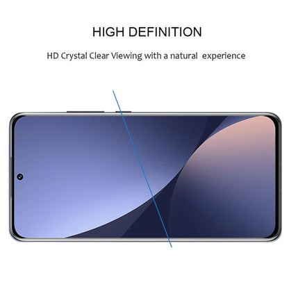Clear HD tempered glass screen protector covering smartphone front with curved edge