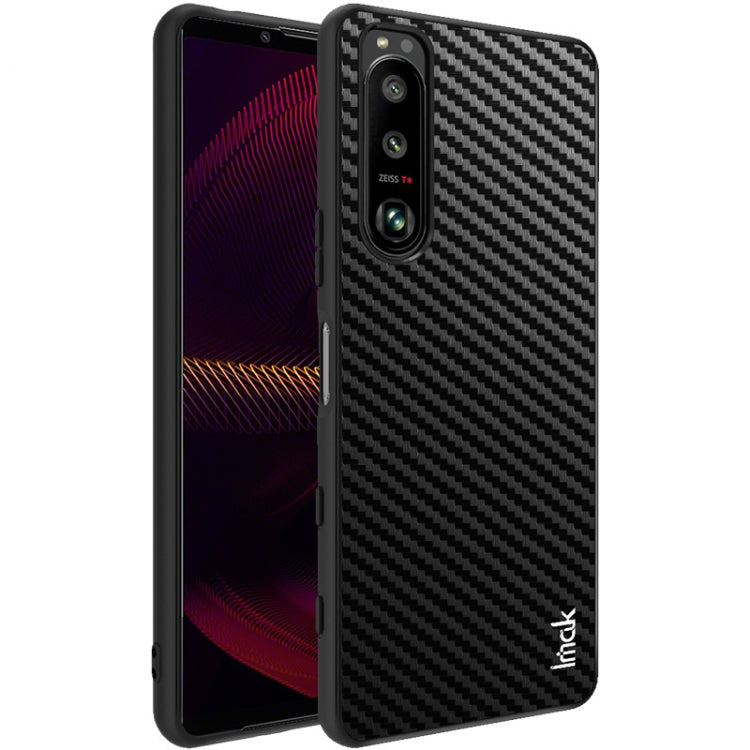imak LX-5 phone case with screen protector, carbon-fiber texture dark finish, back view