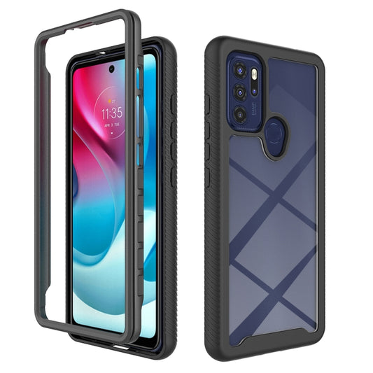 Black PC + TPU phone case with textured bumper and camera cutout for Moto G60S