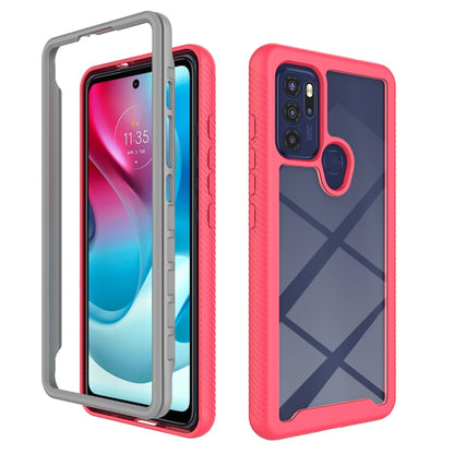 Light Red PC + TPU phone case with textured bumper and camera cutout for Moto G60S